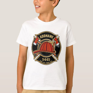 Firefighter ADD NAME Fire Station Department Badge T-Shirt