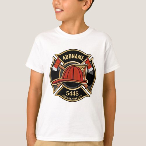 Firefighter ADD NAME Fire Station Department Badge T_Shirt