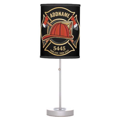 Firefighter ADD NAME Fire Station Department Badge Table Lamp