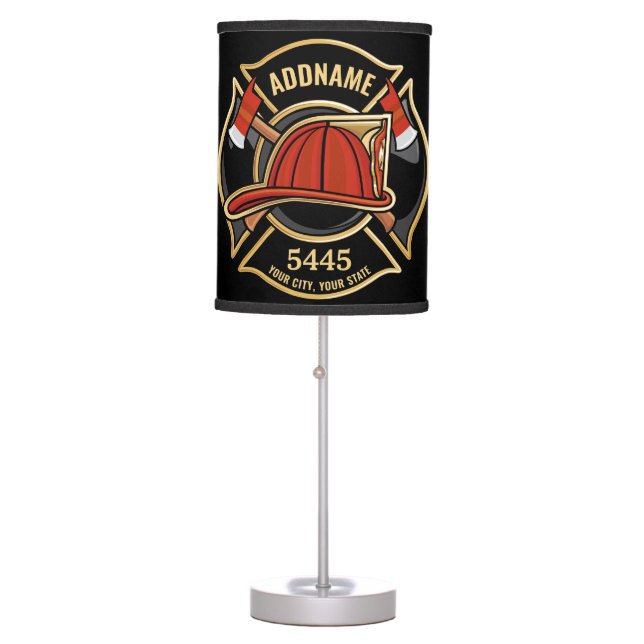Firefighter ADD NAME Fire Station Department Badge Table Lamp (Front)