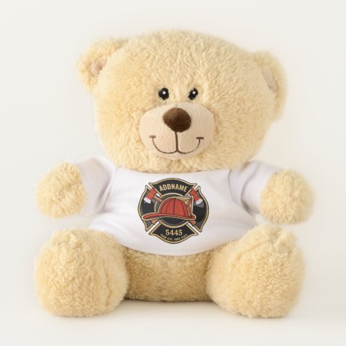 Firefighter ADD NAME Fire Station Department Badge Teddy Bear