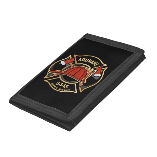Firefighter ADD NAME Fire Station Department Badge Trifold Wallet