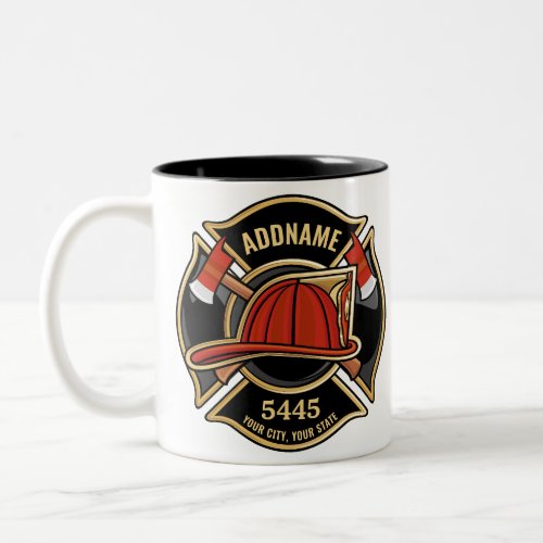 Firefighter ADD NAME Fire Station Department Badge Two_Tone Coffee Mug