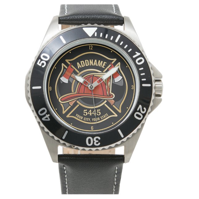 Firefighter ADD NAME Fire Station Department Badge Watch (Creator Uploaded)
