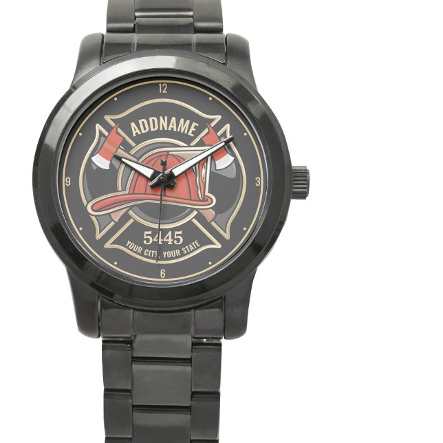 Firefighter ADD NAME Fire Station Department Badge Watch (Creator Uploaded)
