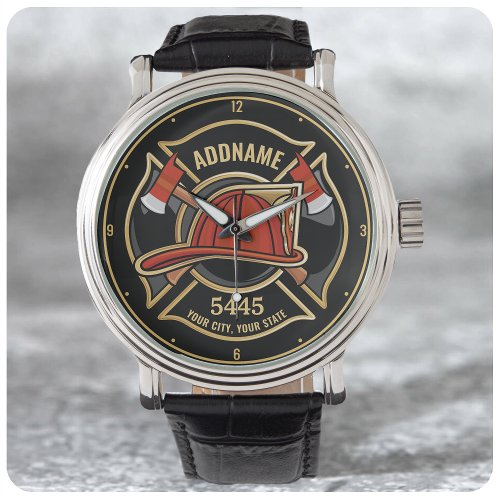 Firefighter ADD NAME Fire Station Department Badge Watch