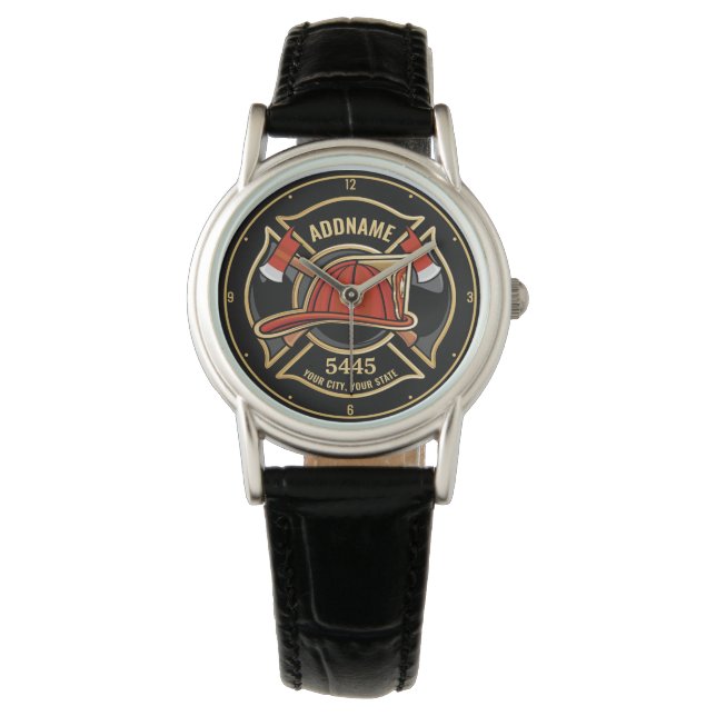 Firefighter ADD NAME Fire Station Department Badge Watch (Front)
