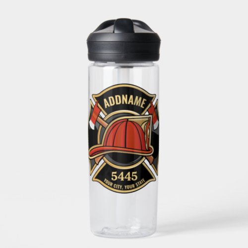 Firefighter ADD NAME Fire Station Department Badge Water Bottle