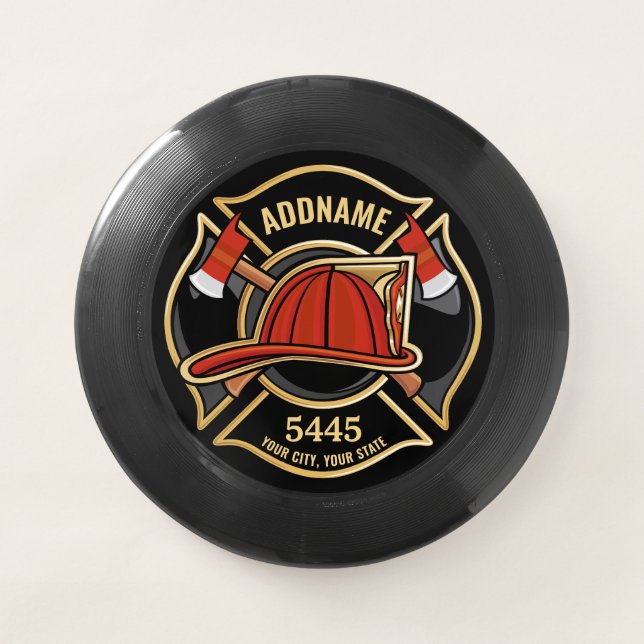 Firefighter ADD NAME Fire Station Department Badge Wham-O Frisbee (Front)
