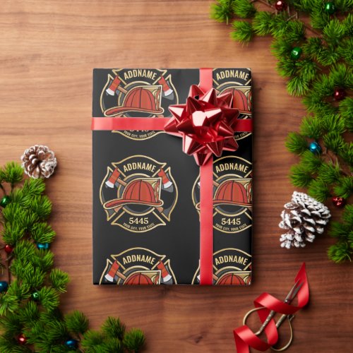 Firefighter ADD NAME Fire Station Department Badge Wrapping Paper