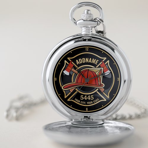 Firefighter ADD NAME Fire Station Department Pocket Watch