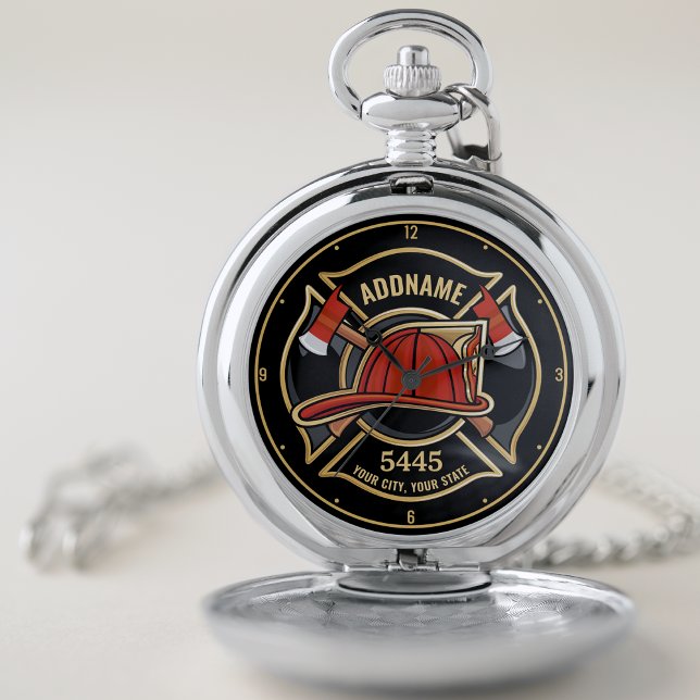 Firefighter ADD NAME Fire Station Department Pocket Watch (Creator Uploaded)