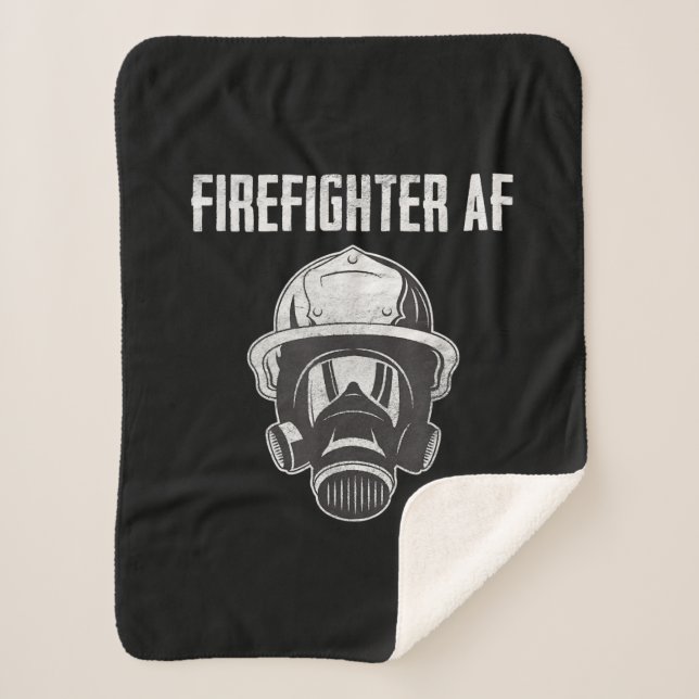Firefighter AF | Gas Mask | Funny Firefighter Sherpa Blanket (Front)