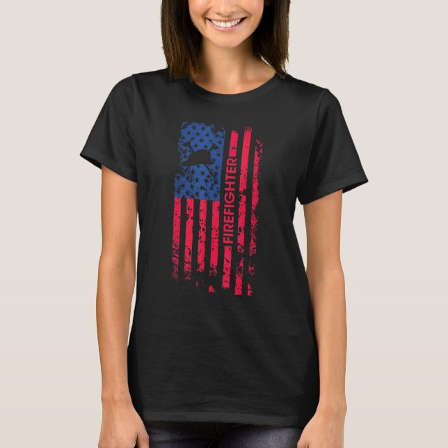 Firefighter American Flag 4th Of July Fireman Patr T-Shirt (Front)