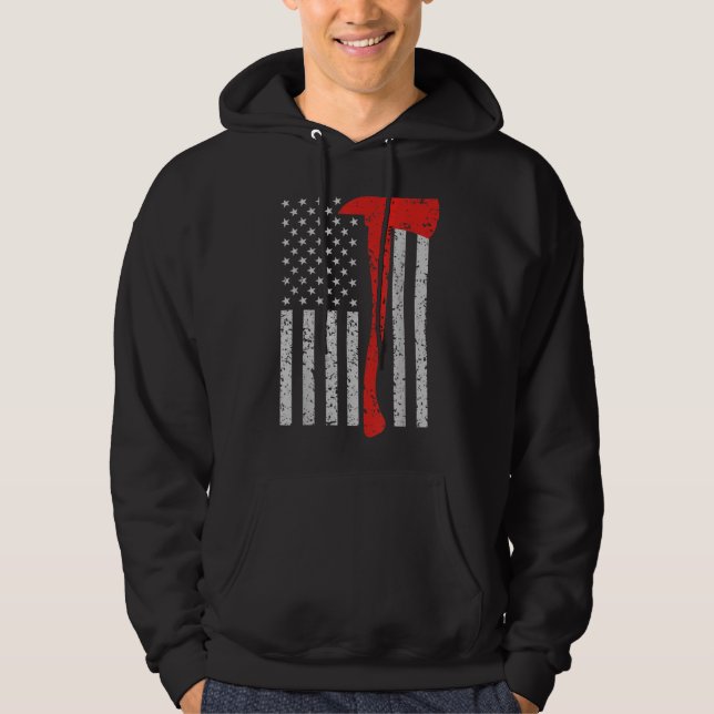Firefighter American Flag Axe Hoodie (Front)