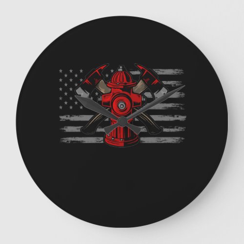 Firefighter American Flag Axe Large Clock