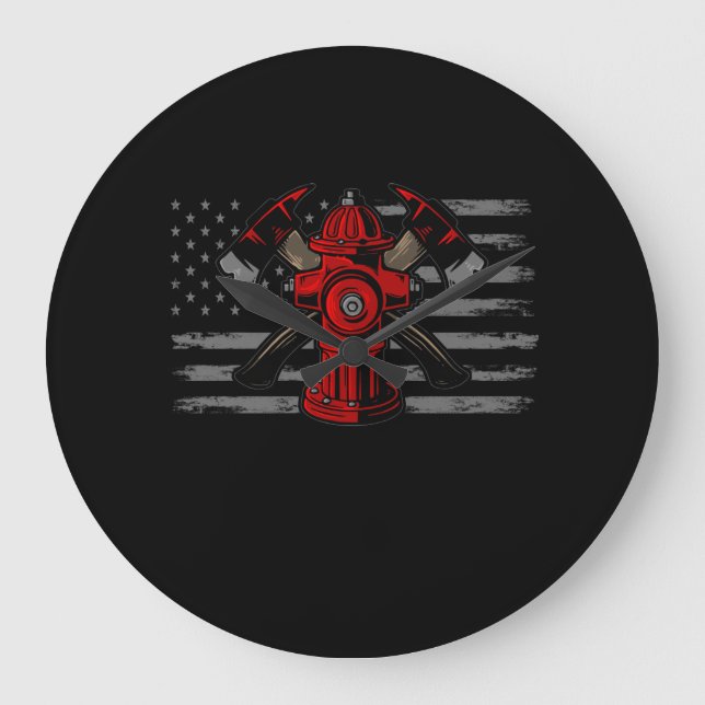 Firefighter American Flag Axe Large Clock (Front)