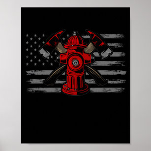 Firefighter American Flag Axe Poster