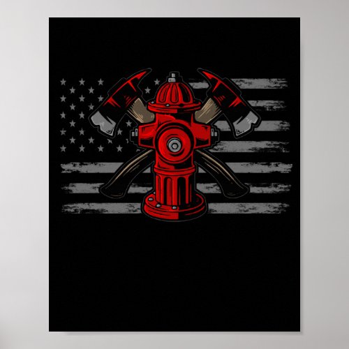 Firefighter American Flag Axe Poster