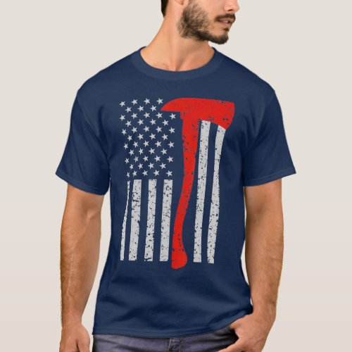 Firefighter American Flag Axe T Shirt Thin Red