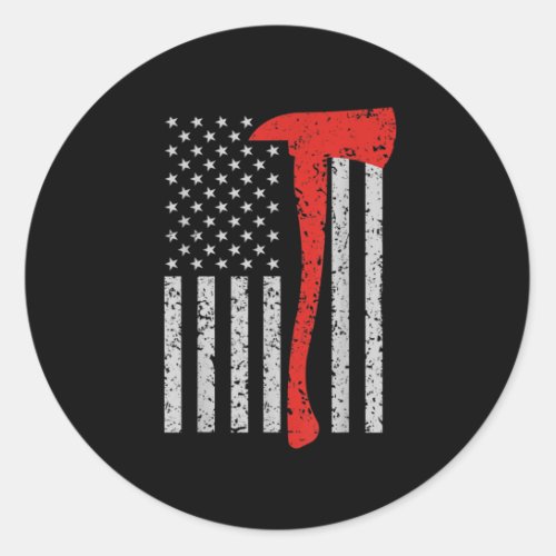 Firefighter American Flag Axe Thin Red Line Classic Round Sticker