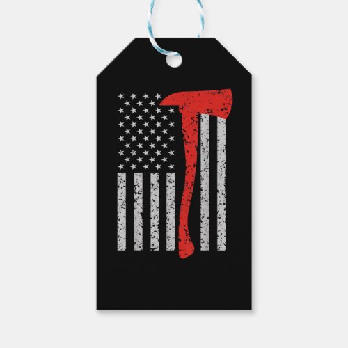 Firefighter American Flag Axe Thin Red Line Gift Tags