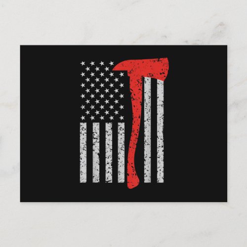 Firefighter American Flag Axe Thin Red Line Invitation Postcard