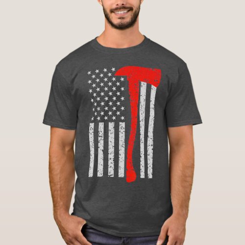 Firefighter American Flag Axe  Thin Red Line T_Shirt