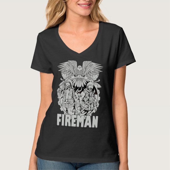 Firefighter American Flag Eagle Fireman Womans Man T-Shirt (Front)