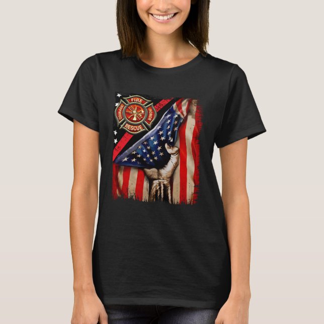 Firefighter American Flag Firefighter Vibes Labor  T-Shirt (Front)