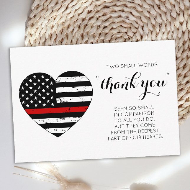 Firefighter American Flag Heart Fire Station Thank You Card (Creator Uploaded)