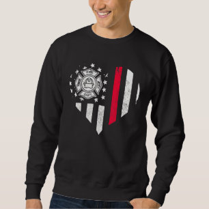 Firefighter American Flag Heart Patriotic Fireman Sweatshirt