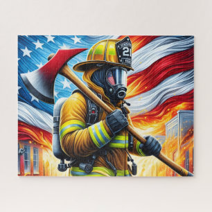 Firefighter American Flag Jigsaw Puzzle