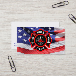 Firefighter American Flag Maltese Cross Business Card