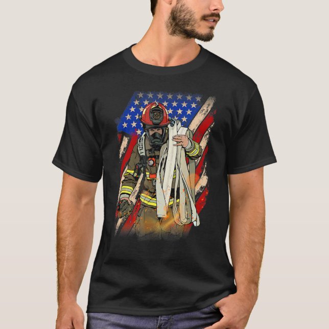 Firefighter American Flag Memorial Day Fireman Pat T-Shirt (Front)