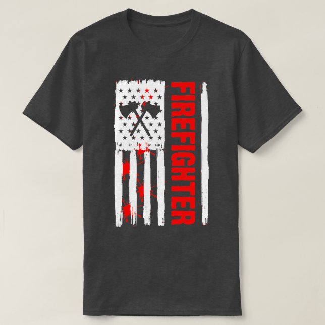 Firefighter American Flag Patriotic Firefighter  T-Shirt (Design Front)