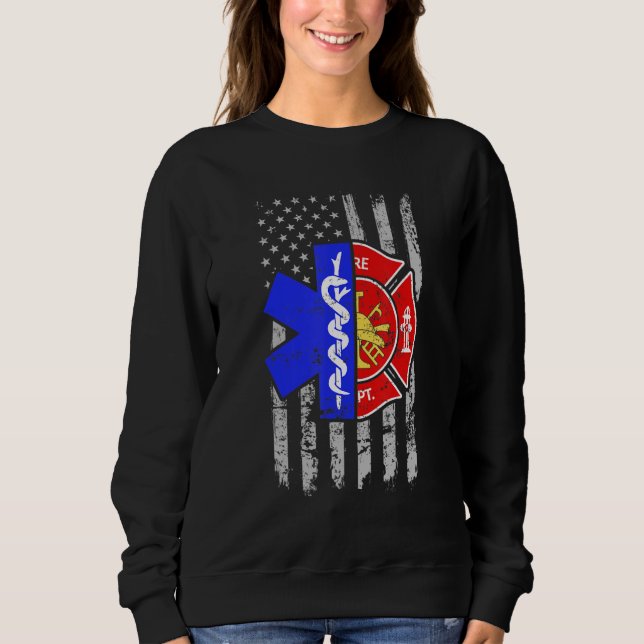 Firefighter American Flag Patriotic US Fireman 4th Sweatshirt (Front)