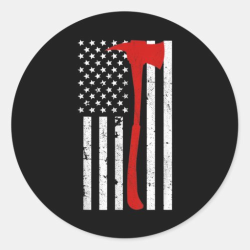 Firefighter American Flag Thin Red Line Axe Classic Round Sticker