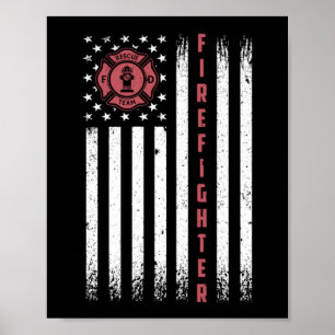 Firefighter American Flag Thin Red Line Flag Poster