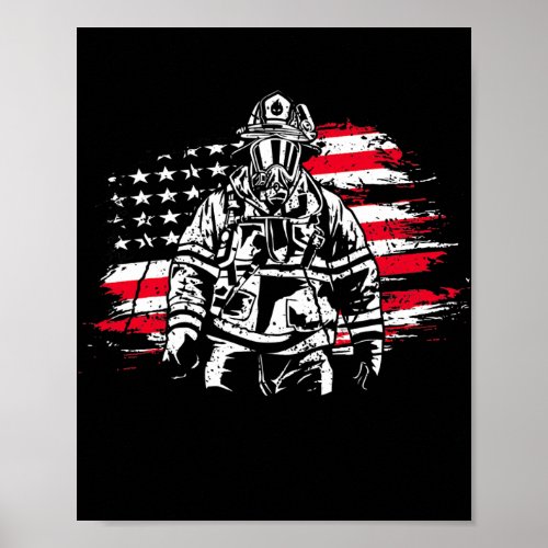 Firefighter American Flag Thin Red Line  Poster