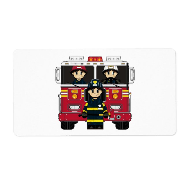 Firefighter and Fire Engine Sticker Label (Front)