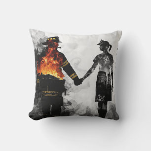 Firefighter and Nurse Couple Silhouette Art Throw Pillow