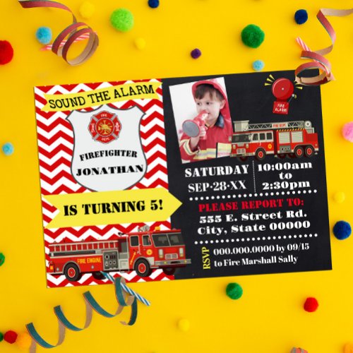 Firefighter Any Age Birthday with Photo Invitation