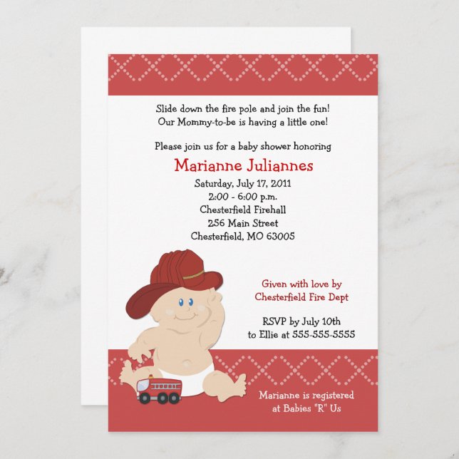 Firefighter Baby Boy Baby Shower Invitation (Front/Back)
