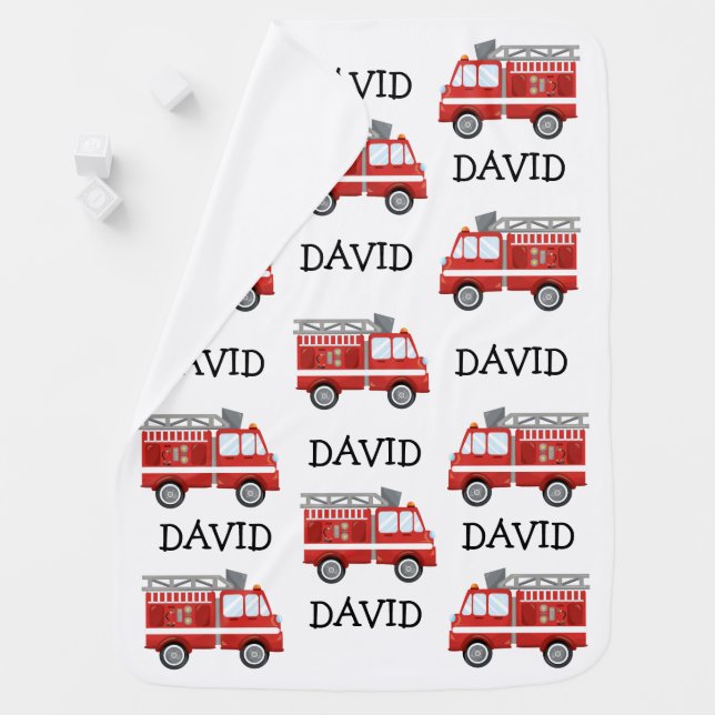 Firefighter Baby Boy Personalized Name Fire Truck Blanket (In Situ)
