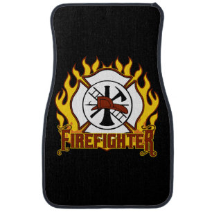 Firefighter Badge and Fire Car Floor Mat