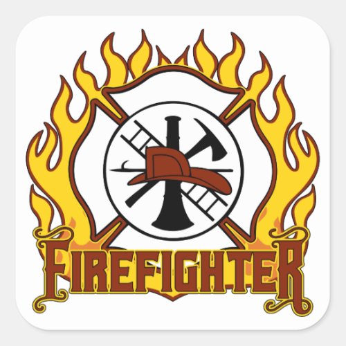 Firefighter Badge and Fire Square Sticker