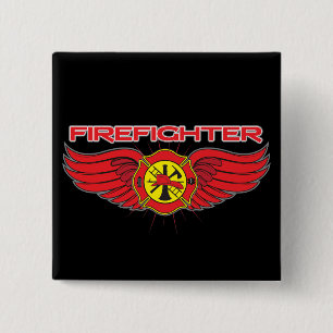 Firefighter Badge and Wings Pinback Button