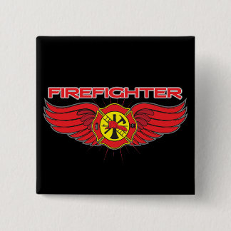 Firefighter Badge and Wings Pinback Button