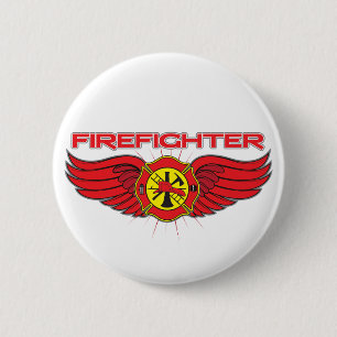 Firefighter Badge and Wings Pinback Button